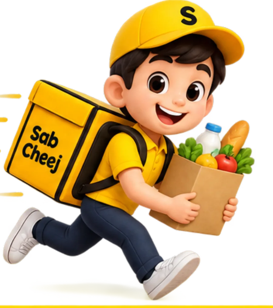A sabCheej delivery partner running with a grocery bag